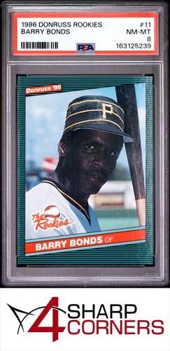 1986 DONRUSS ROOKIES #11 BARRY BONDS RC PIRATES PSA 8