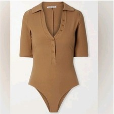 Reformation Rita Ribbed Bodysuit Light Brown Womens Small Stretch Tencel Lyocell