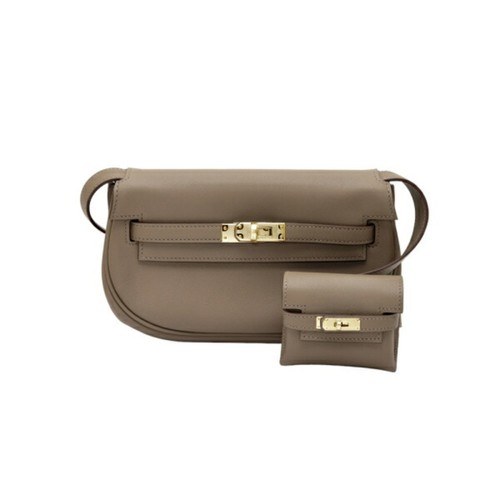 Hermes Kelly Move Swift Etoupe Yellow Gold Hardware B Engraved Bag Used YUKI-0
