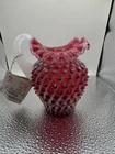 Fenton Glass Hobnail Pitcher Spiral Opalescent Cranberry 6”