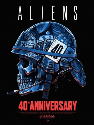 Aliens 40th Anniversary Sci Fi Space Marine Skull Art Poster