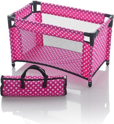 Molly Dolly Dolls Toy Travel Cot Bed Crib Bedding With Storage Bag Pink  Polka UK