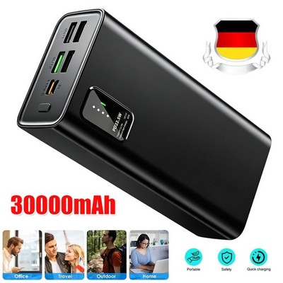 30000 mAh Power Bank, QC3.0 22,5 W & USB C PD20W Schnellladegerät 5 Ausgänge DHL