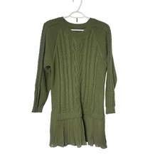 Sweater Dress Women’s S Green Pullover Cable Knit Pleated Skirt Preppy Academia