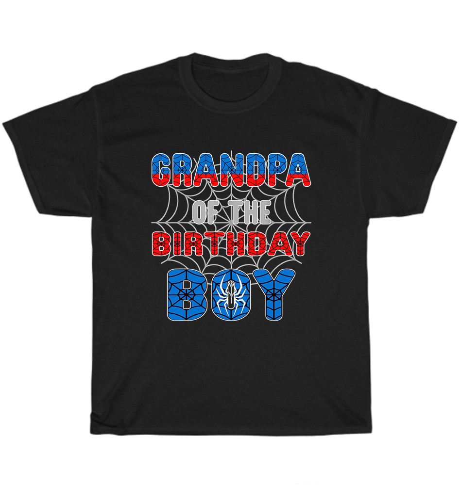 Grandpa of The Birthday Boy Spider Web Birthday Party Father Day Gift T-Shirt