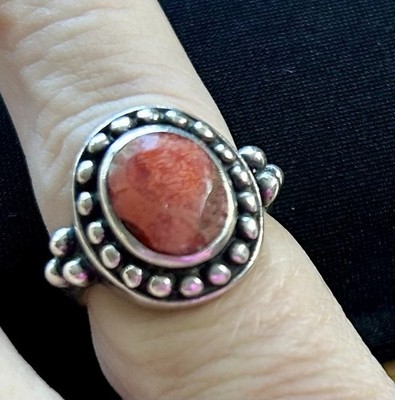 Artisan Crafted Rhodochrosite Red/coral Ring Size 6 Sterling Silver