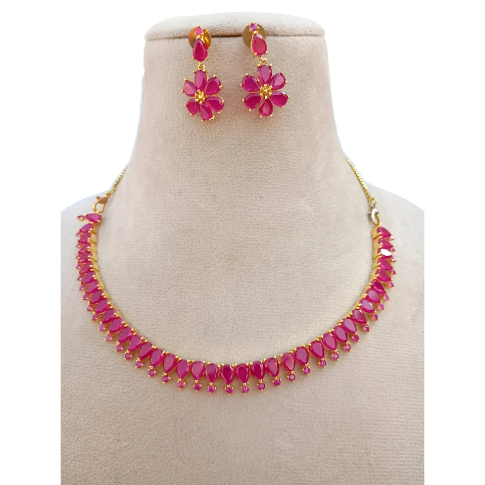 Juego de collar rubí nupcial indio chapado en oro 22K estilo Bollywood joyería regalos Foto 4 de 4