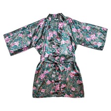 Vintage The Lingerie Collection Robe Floral Satin Kimono Pink Green Size Medium