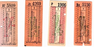 4 x London Transport Coaches Bell Punch Tickets different values and colours