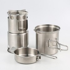 New Portable 304 Stainless Steel Camping Cookware With Wood Stove Hiking Tool