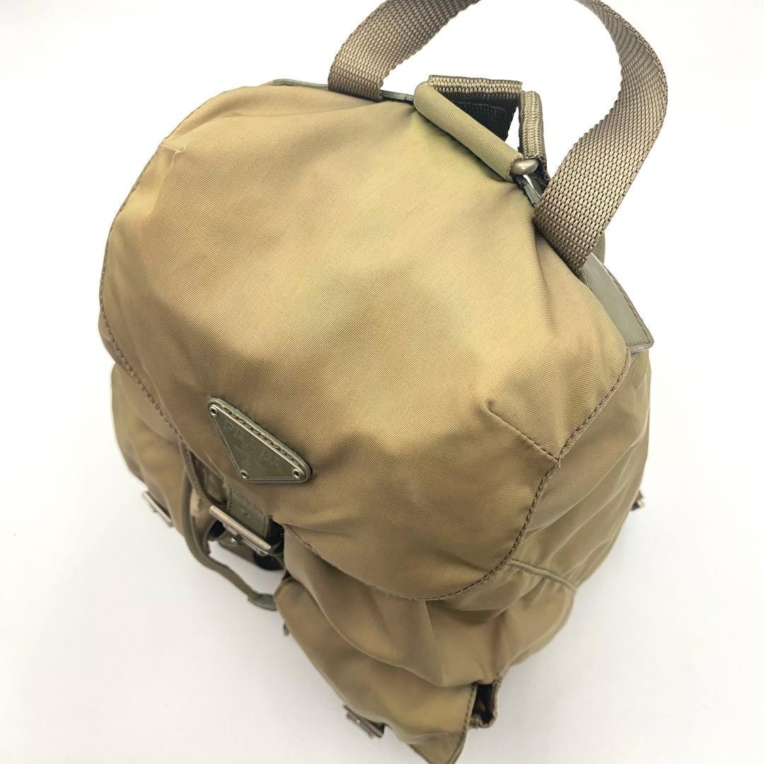 Prada Nylon Backpack Triangular Logo Khaki Men Wo… - image 6