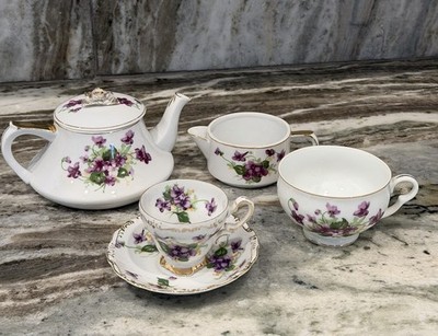 Vintage Japanese Porcelain Tea Set Mix   Sweet Violets   Endo & Saji China 1950 