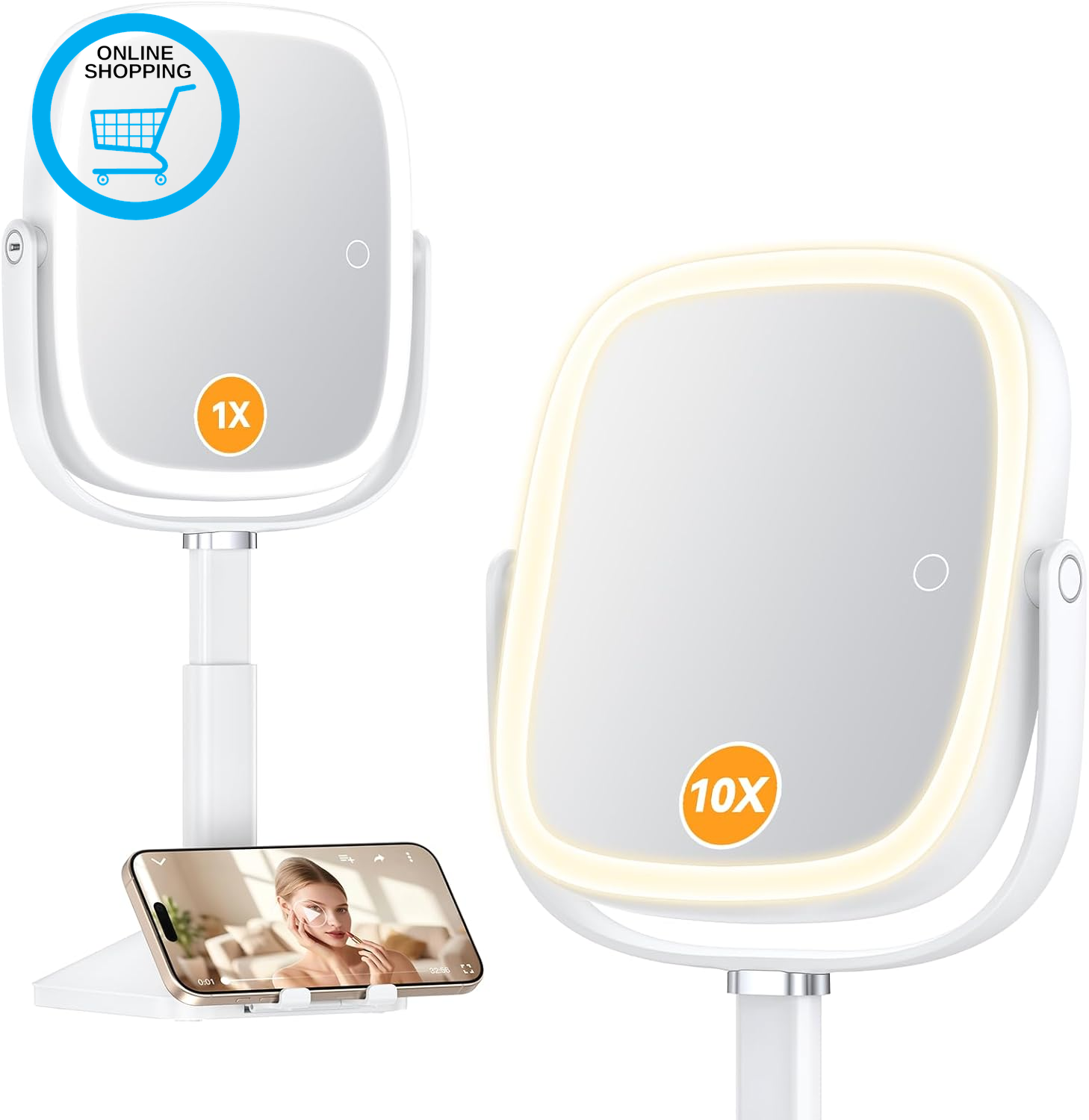 1X/10X Lighted Magnifying Mirror with Lights, Height Adjustable Lighted Makeup M