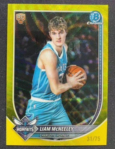 Liam Mcneeley 2025-26 Topps Bowman Chrome 31/75 Yellow Wave RC Hornets #BV-29