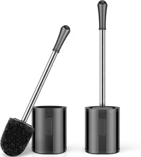 Compact Size Toilet Brush & Holder, 2 Pack, Stainless Steel Handle, Space Saving