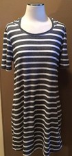 Gray & White Striped M Short Sleeve Hooded Jersey Tunic Dress￼
