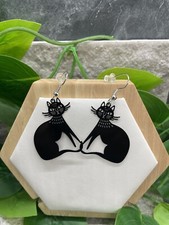 2  Silver-Tone Black Cat Earring Set Dangle Drop New Free Ship A4605