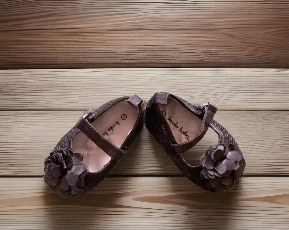 Koala Bebé Lentejuelas Mary Jane Negro Suave Zapatos con Lazo Talla 1 Foto 2 de 4