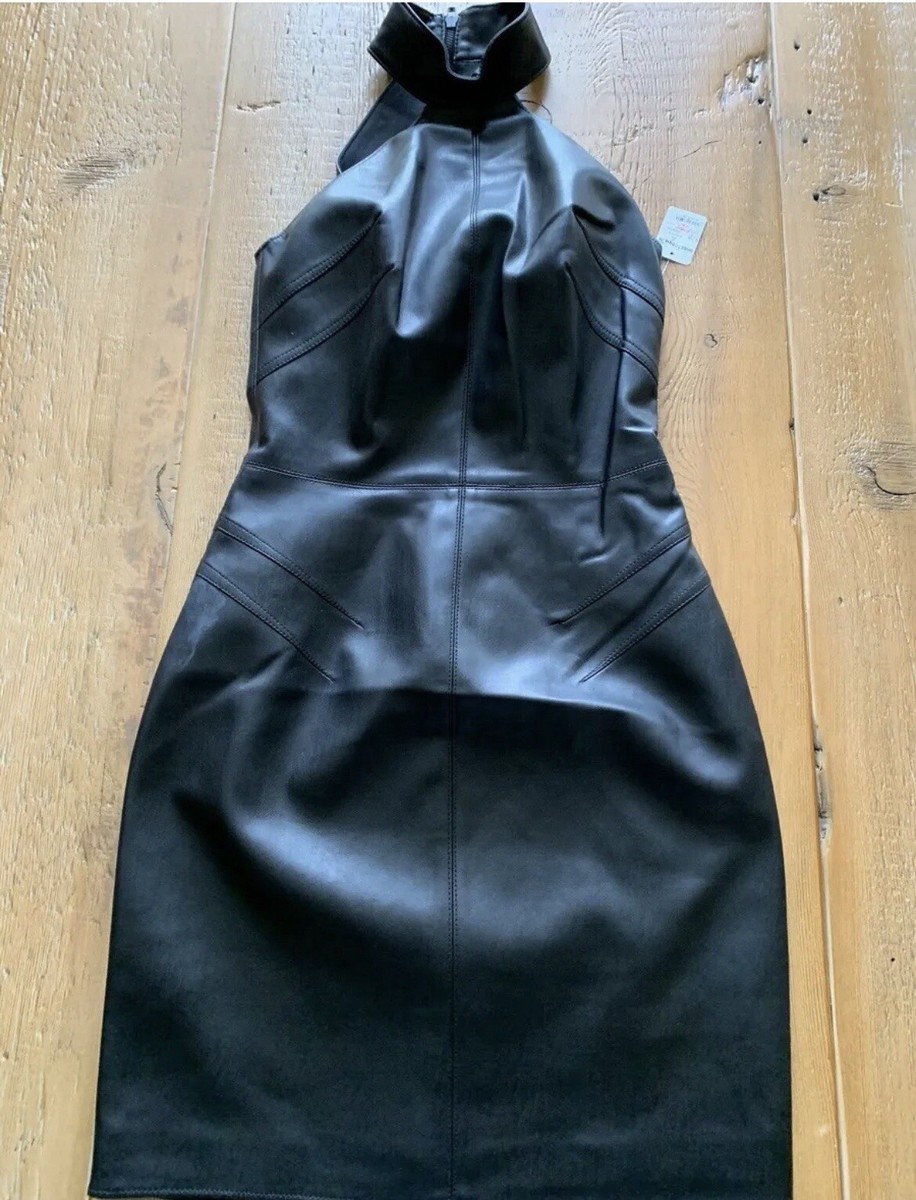 black leather halter dress NWT Bailey 44 Hale Pleather Dress, Size 2 Romantic Fairy Bridal Gowns evening dressing. Color:OLIVE 1001