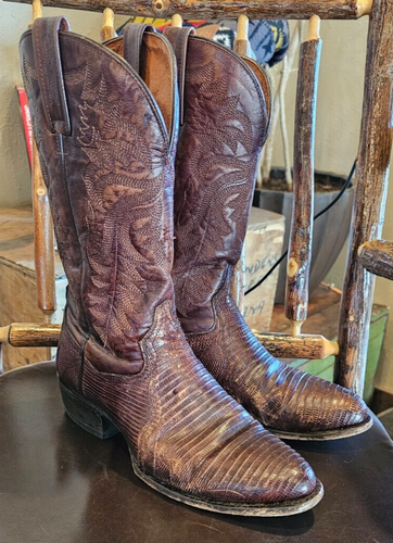 Vintage Dan Post Exotic Lizard Brown Cowboy Western Boots 3051 Men 10D