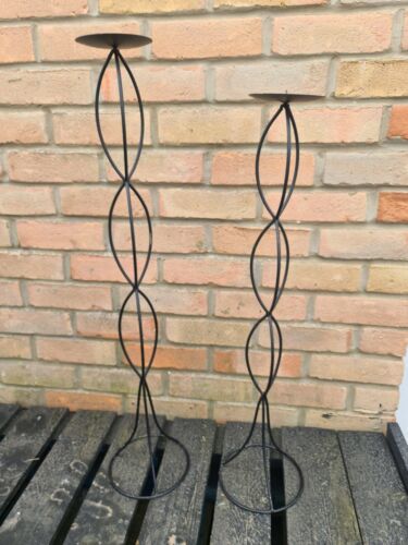 Pair Of Different Sizes Large Black Metal Single Candle Holder Sconce Home Decor - Picture 1 of 5