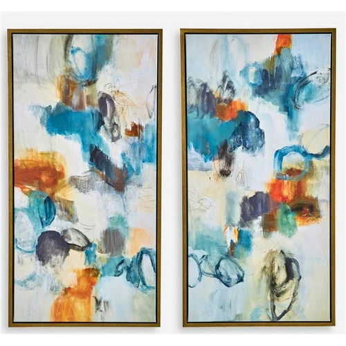 Uttermost Casual Moments Wood & Canvas Art in Gold/Multi-Color (Set of 2) - Picture 1 of 5