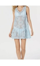 NWT Miken Crochet Lace Tank Swim Cover-Up Dress S Aqua Blue