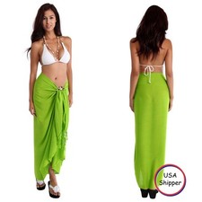 1 World Sarongs Womens Lime Green Solid Sarong Cover-Up Skirt Wrap Dress