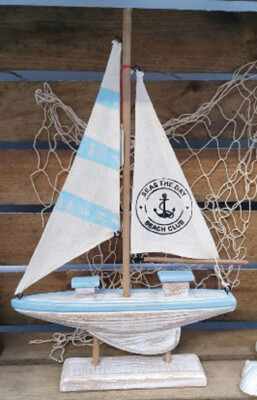 Holz Schiffsmodell Segelboot - Mediterrane Dekoration 28,5cm