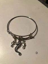 Silver Expandable Bangle Bracelet w/ Charms Seahorses