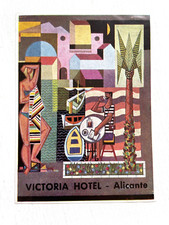 Vintage 1940-50's Victoria Hotel Spain Picasso Style Hotel Luggage Label