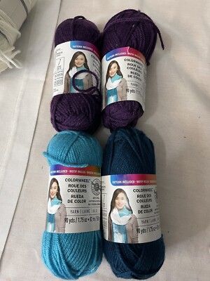 4 Skeins Loops & Threads Yarn 90yds each 2 Aubergine, 1-tear, 1-turquoise