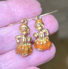 Vintage Tigger Pumpkin Winnie The Pooh Disney Stamped Drop Pierced Earrings