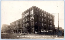 Postcard RPPC OH Toledo Ohio Corner Erie & Cherry Sts Drug Store Wall Ad R67