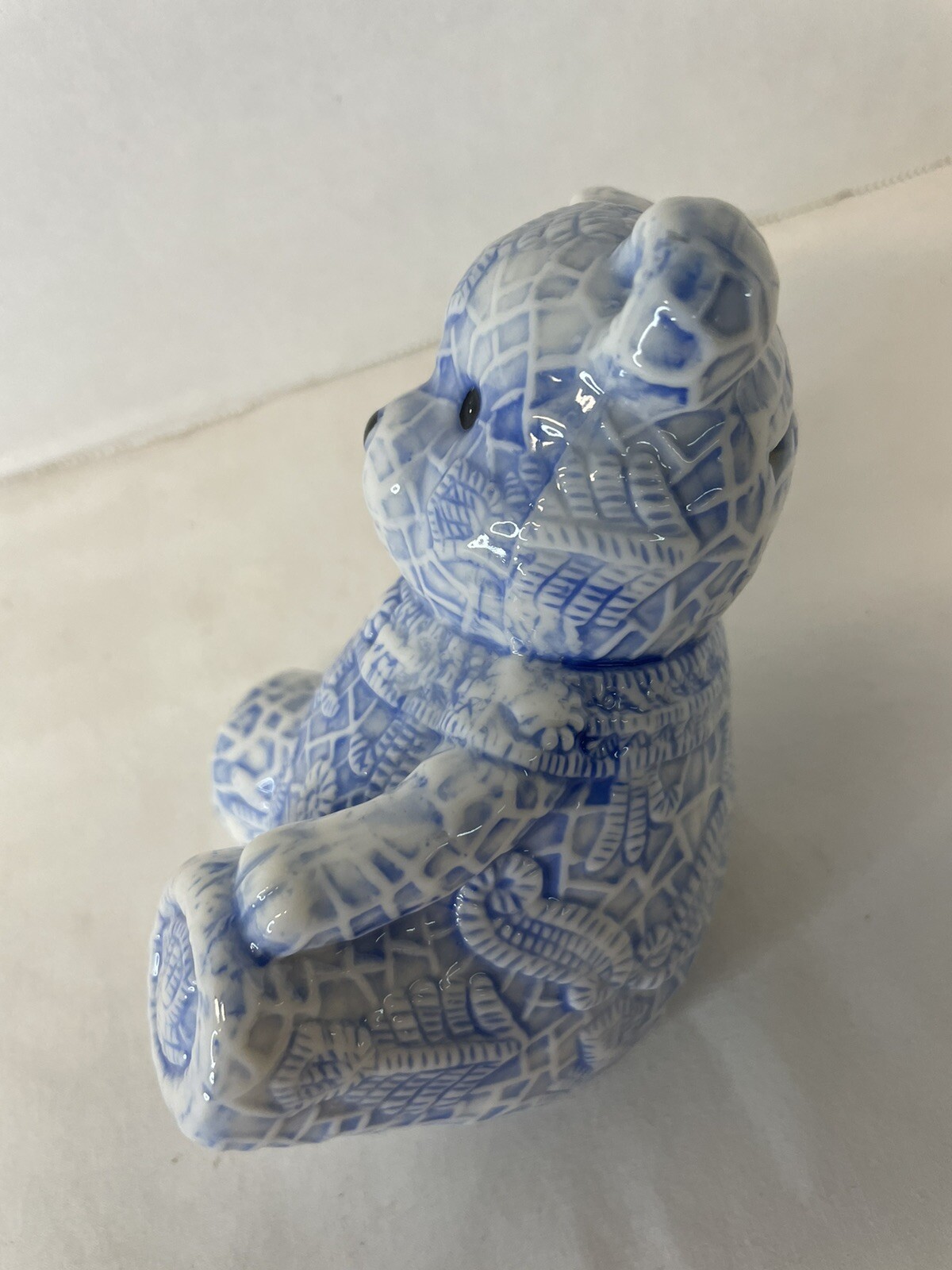 Blue & White Reclining Teddy Bear Piggy Bank Childs Nursery
