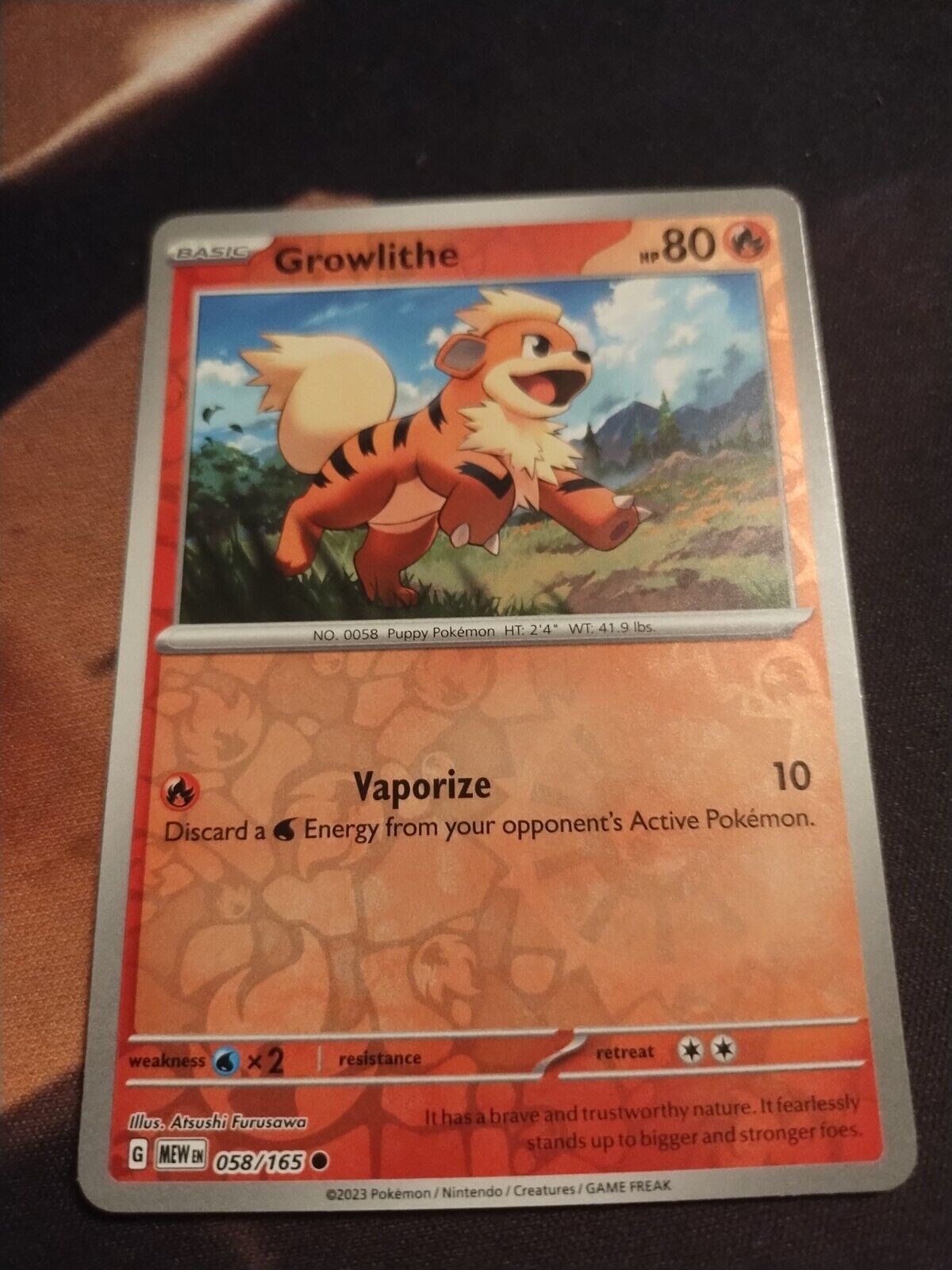 Pokémon TCG Growlithe Scarlet & Violet-151 058/165 Reverse Holo Common-NM