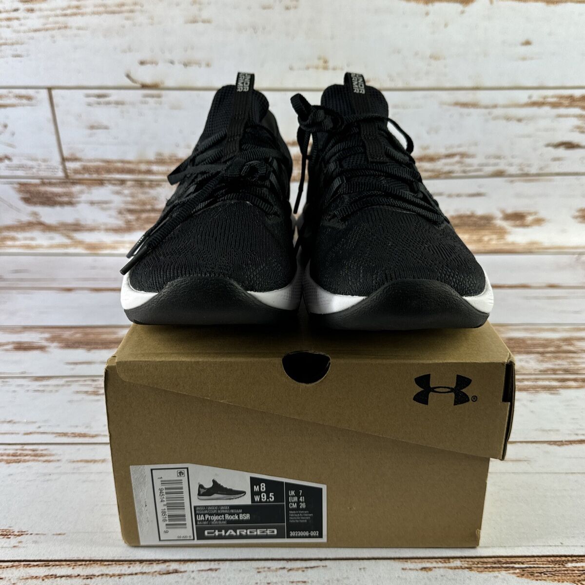 Size 8 - Under Armour Project Rock BSR Black White for sale Size 8 - Under Armour Project Rock BSR Black White for sale