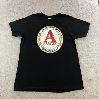 ALFA Hellenic Beer T Shirt Mens M Black bar pub