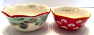 The Pioneer Woman 1 Cup & .5 Cup Floral Ceramic Colorful Nesting Measuring Bowls
