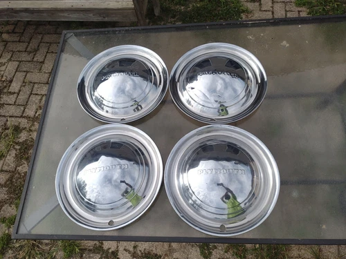 1940s 1950s OEM Plymouth Hubcaps Wheel Cover 15" Stainless Stamped Vintage