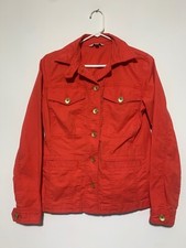 Cabi Size S Red Taylor Ruffle Back Long Sleeve Utility Button Up Jacket 727