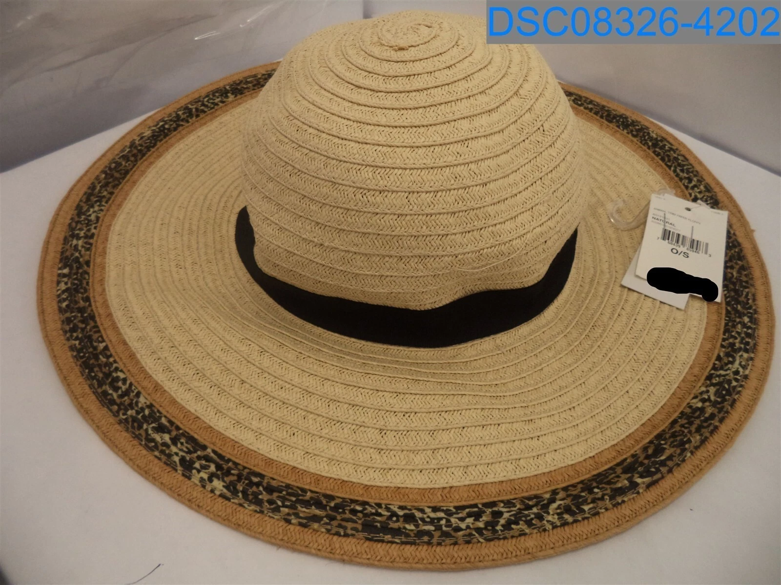 August: Women's Tan and Cheetah Print Sun Hat (20" inside circumference)