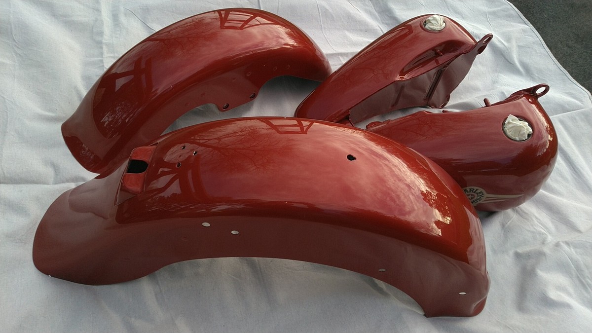 1998 Harley Davidson Fatboy Laser Pearl Red Paint Set Tanks Front