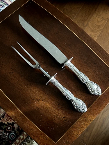 GORHAM MELROSE Sterling Silver Carving Set, 16-1/2" Knife, 11-1/8" Fork, No Mono