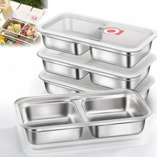 4 Pack Reusable Stainless Steel Snack Containers with Lids, Double Compartmen...
