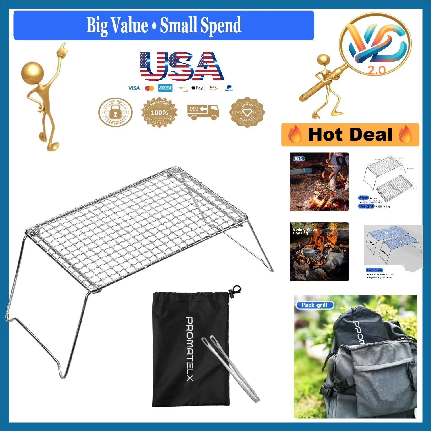 Medium Portable 11'' Foldable Stainless Steel Campfire Grill with Carrying Bag
Opens in a new window