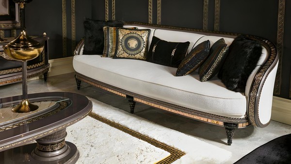 Modernes Wohnzimmer Set Aus Holz Und Textil In Weiß-image