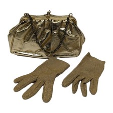 Vintage Gold Lame Evening Wristlet Kisslock Bag Purse  Gold Glitter Gloves
