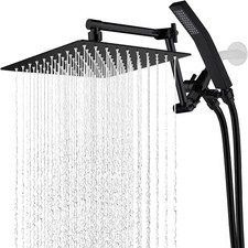 Matte Black 10 In All Metal Rain Shower Head With Handheld Combo Extension Arm