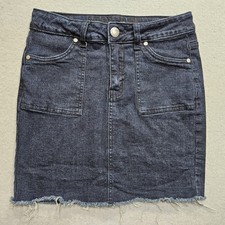 V.I.P. Straight Mini Jean Skirt Big Girls XL Blue Dark Wash Raw Hem Pencil 26x15